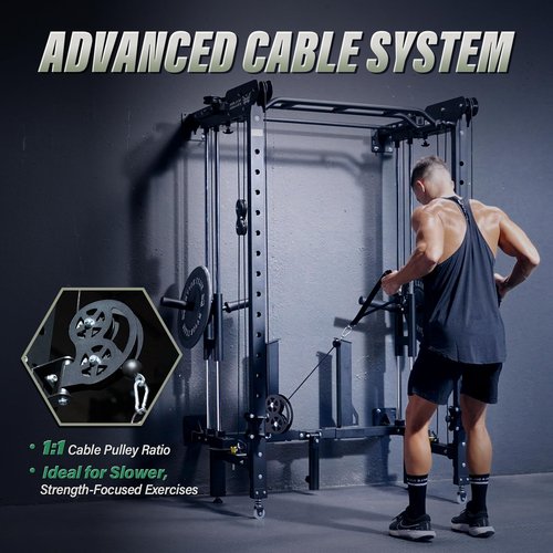 MAJOR FITNESS F35 Folding Power Rack, with Lever Arms, 4-in-1 Home Gym with Cable Pulley System, Multi-Grip Pull-Up Bar, Landmine, 80+ Exercises Space-Saving Gym
