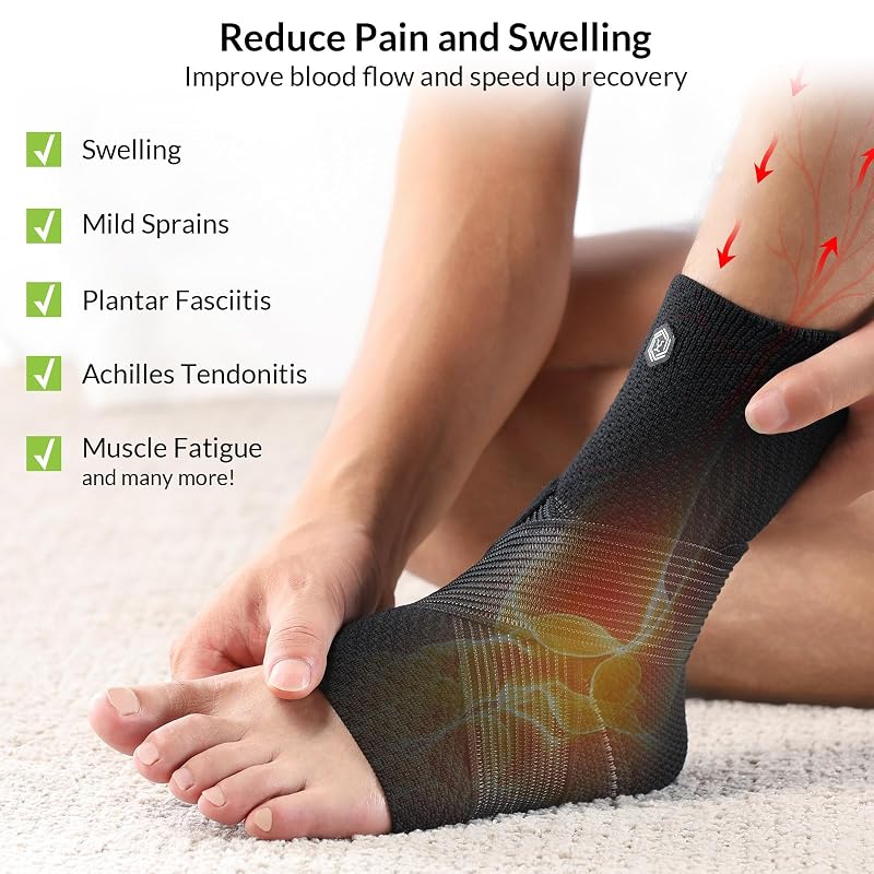 Ankle Support Brace with Removable Fishnet Strap — 3D Knit Compression for Plantar Fasciitis & Achilles Tendonitis, Black/L Pack of 1