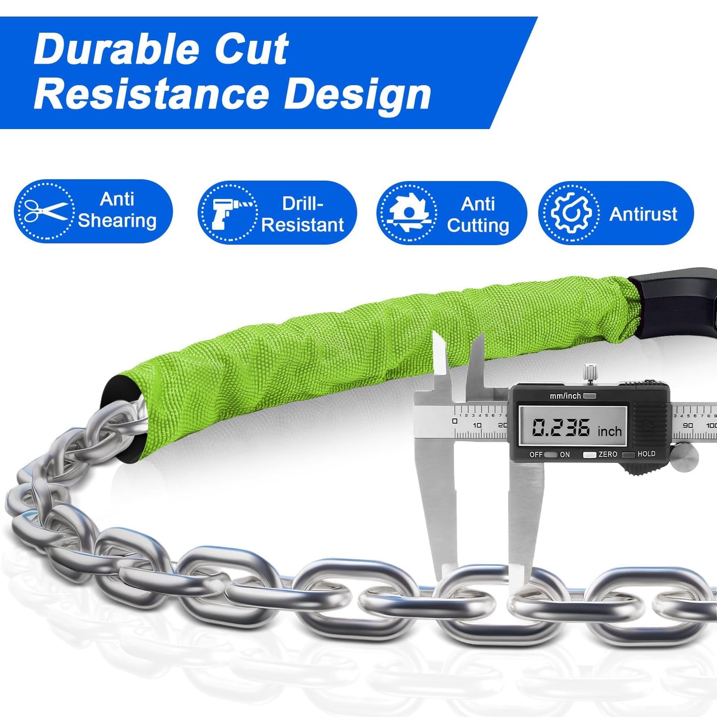 NDakter Upgrade Bike Chain Lock with 4 Digit Combination and 2 Keys, 1.64/2.3/3.2/4.28 Ft Heavy Duty Anti-Theft Bicycle Lock, 2 Ways to Unlock High Security Scooter Locks for Ebike, Escooter, Door