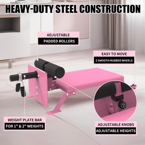 Nordic Curl Bench Machine, Hamstring Curl Bench with Wheels for Home Gym,Pink