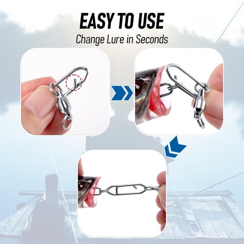 Alwonder 30-Pack Fishing Speed Clips Quick Change Snap Swivels, Ball Bearing Swivel Power Clips Fishing Snap Swivels (0+S 33LB) Freshwater Saltwater Crankbait Popper Lures Quick Snaps Connector Tackle