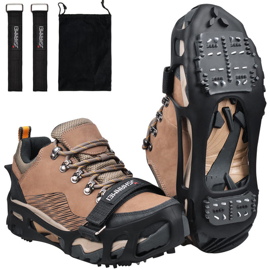 Ice Cleats Crampons Anti Slip Shoe Spikes for Snow Ice Cleats for Shoes and Boots Men Women Winter Walking Non-Slip 24 Studs Stretch Rubber Footwear