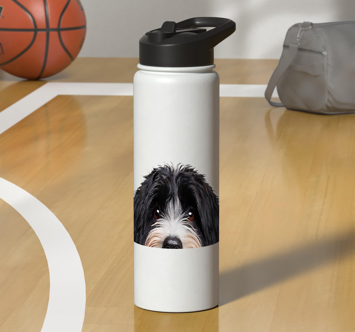 Funny Bernedoodle Peeking Dog Mom Dad Owner Stainless Steel Insulated Water Bottle