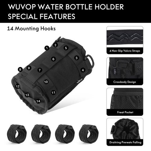 WUVOP Bike Cup Holder, Water Bottle Holder Handlebar with Mesh Pockets, Universal Cycling Bicycle Water Bottle Drink Cup Cage for Cruiser, Scooter, Mountain, Road Bike, Wheelchair