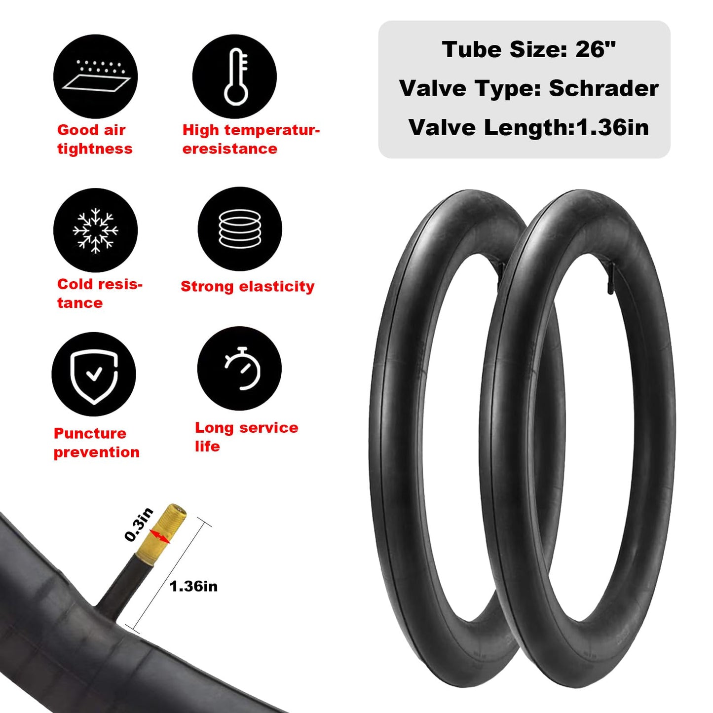 2-Pack Bike Tire, 26x2.125 Inch Folding Replacement Bicycle Tires and Pair 26-inch Inner Tubes with Tire Levers for Beach Cruiser Urban City Commuter Bike - White Walled (Black)