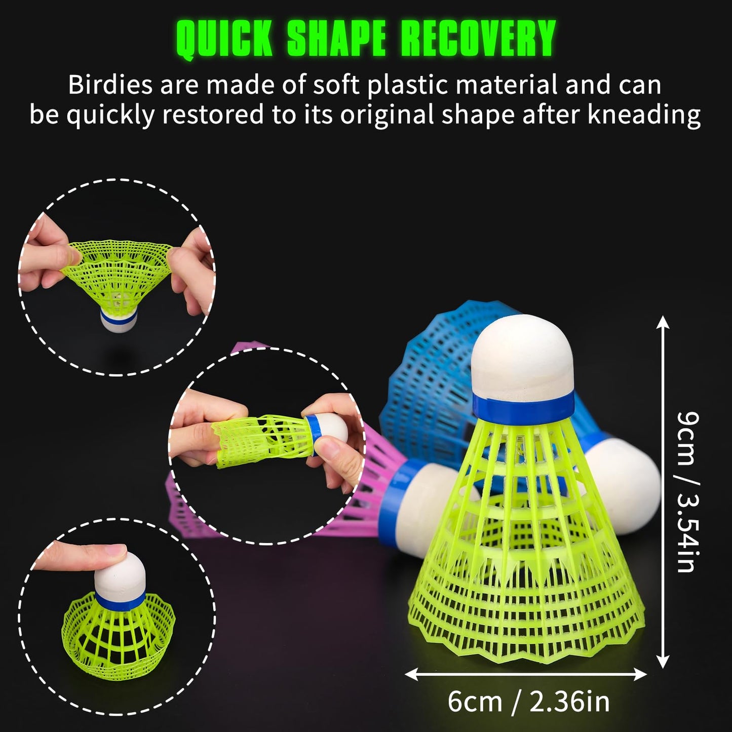 Hysagtek Badminton Birdies, 12 Pack Birdies Glow in The Dark Shuttlecocks Badminton Sets for Backyards Outdoor Indoor Sports Activities Training Practice Gym Fitness Game
