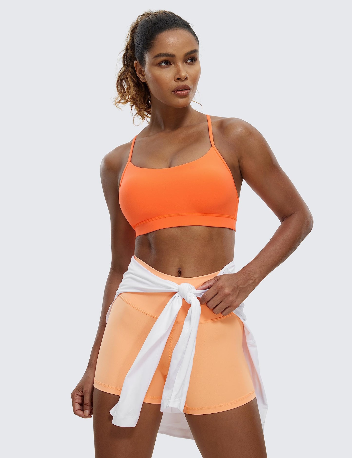 CRZ YOGA Butterluxe Y Back Sports Bras for Women - Padded Racerback Low Impact Spaghetti Thin Strap Workout Yoga Top Neon Orange X-Large