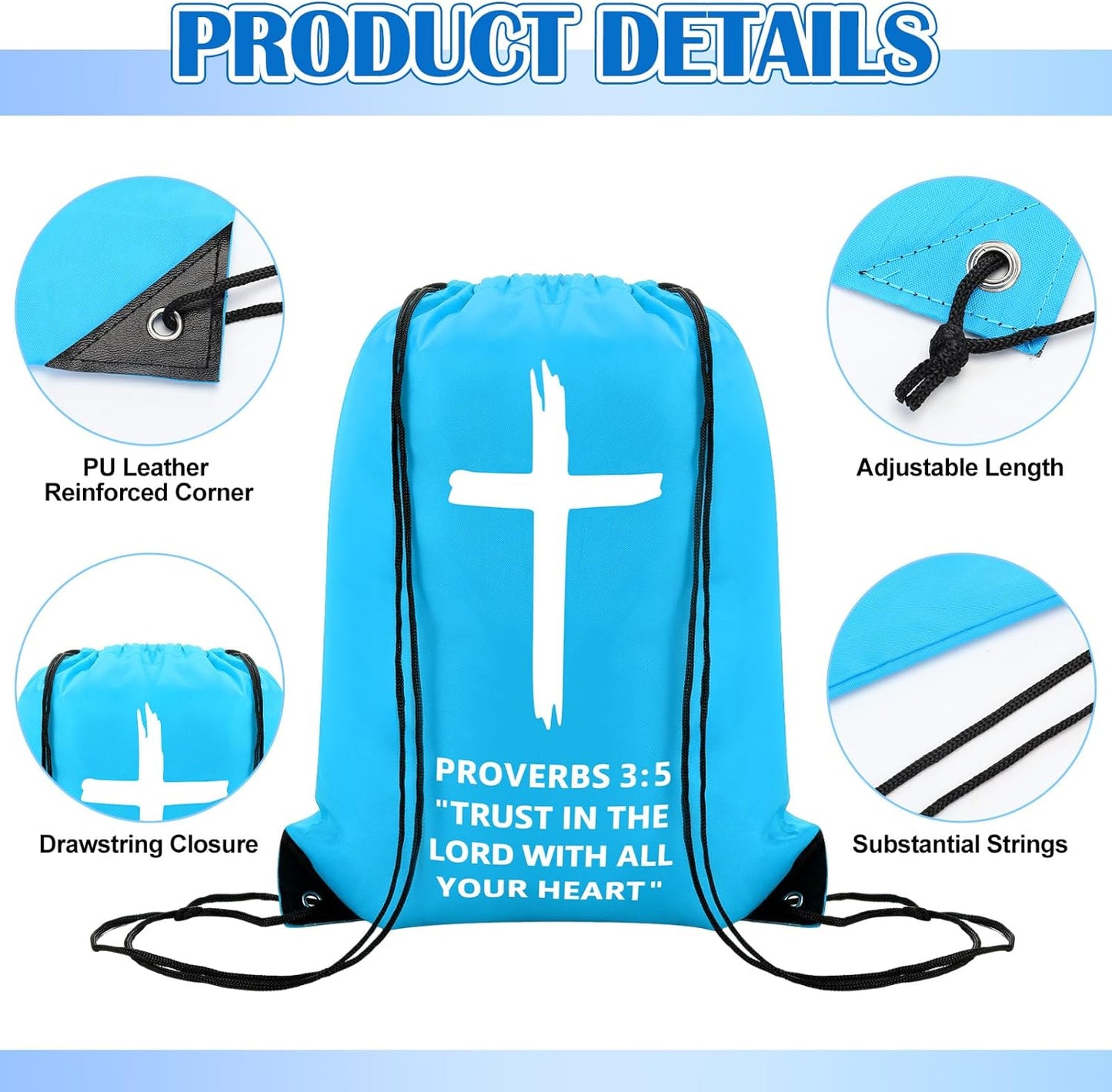 20 Pcs Christian Drawstring Church Bags Religious Drawstring Backpack Bulk Church Gifts Bags With Bible Verse Large Jesus String Bag Sunday School Gifts(Proverbs 3:5)