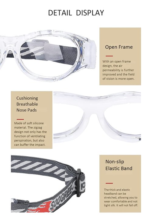 SooGree Kids Sport Glasses Basketball Football Safety Goggles Boys Safety Eyewear Anti Shock Collision Glasses Frame 7-14 (Transparent)