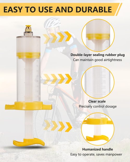 CHUMXINY Tubeless Sealant Injector,120 ML Tire Sealant Injector with Push-in Metal Connector for Presta Schrader Valve