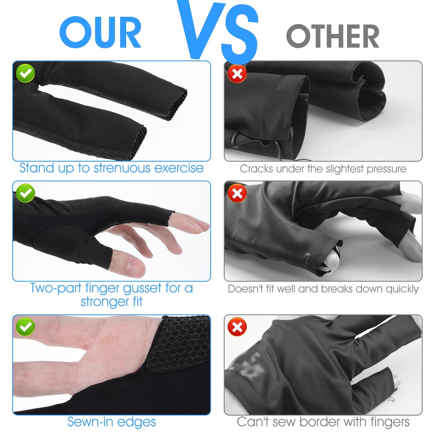 1 pcs Left Hand Billiard Gloves for Men Billiards Glove Pool Splicing Process Snooker Cue Sport Glove Popular Sizes Man Woman Elastic 3 Fingers Show Gloves Quick-Dry Breathable Billiard Pool