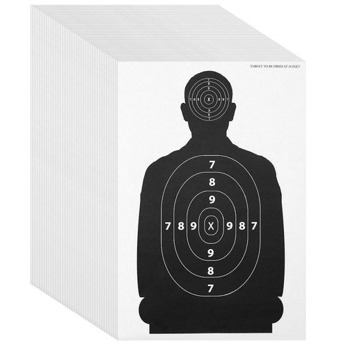 Maplefield 50 Pack Bulk Paper Shooting Targets for Range Practice, Silhouette-Style Design for Training with Airsoft, BB, Pellet Guns and More (17 x 25 Inches)