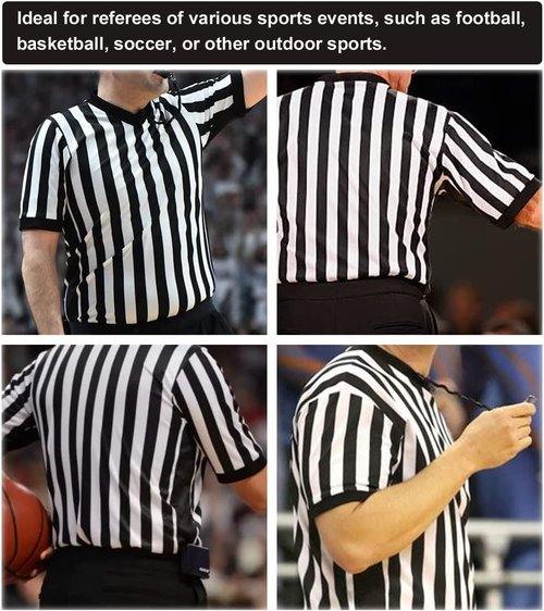 allentian Referee Shirt for Men, Official Black & White Stripe Referee/Umpire Jersey, Pro-Style Zipper-Neck Referee Uniform, Basketball, Football, Soccer Ref Shirt (M)