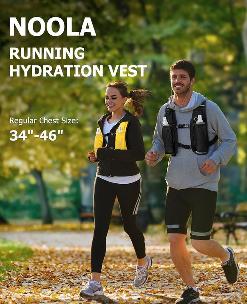 NOOLA Running Vest with Dual 500ml Soft Flask, Lightweight Hydration Vest for Women Men, Water Backpack with Adjustable Straps, Running Hydration Pack for Trail Marathon Race Jogging Cycling, Black