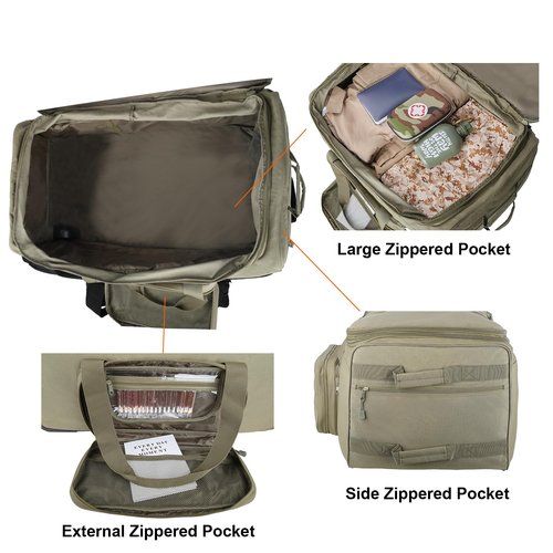 Military Tactical Wheeled Deployment Bag Rolling Duffel Trolley Bag for Camping (Green)