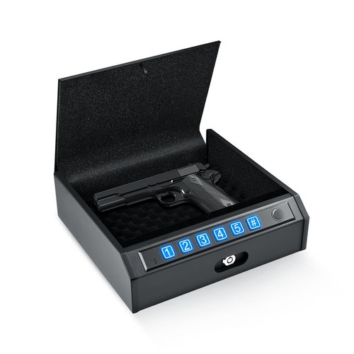 ADIMO Fingerprint Handgun Safe for 1-2 Pistols, Quick Access Biometric Lock Box with LED Interior Light, Silent Mode, Backlit Keypad & Keys, Great for Nightstand or Home