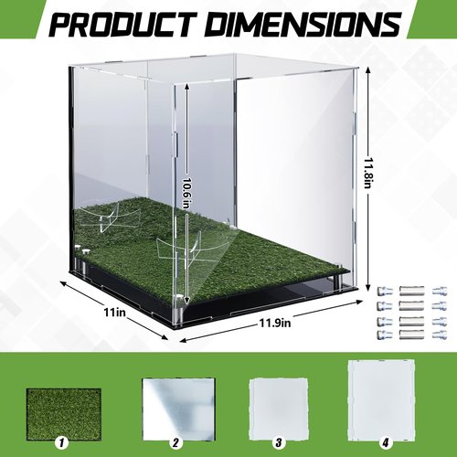 Geelin Soccer Ball Display Case 12" x 11" x 10.5" Acrylic Clear Display Case Box with Mirror Back and Turf Grass, Storage Cube for Soccer Ball Collectibles Sports Memorabilia Collector Gift