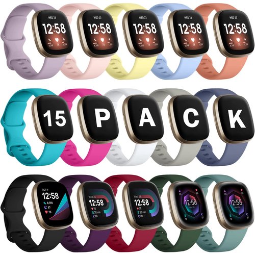 GEAK 15 Pack Compatible with Fitbit Versa 3 Bands/Versa 4 Bands/Fitbit Sense 2/Sense Bands,Soft Replacement Waterproof Sport Watch Strap Wristband for Fitbit Versa 3 Bands for Women Men Small