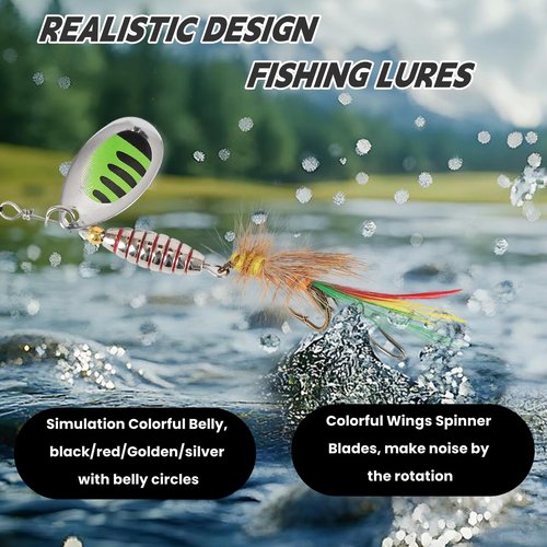 DAMIDEL 6pcs Fly Fishing Strikers kit,1/4oz 1/3oz Mixed, Simulation Colorful Belly and Wings Spinner Ever,Specialty Hand-Tied Rooster Bait for Trout, Bass, Steelhead Fly Fishing Dry Flies Tackle Box