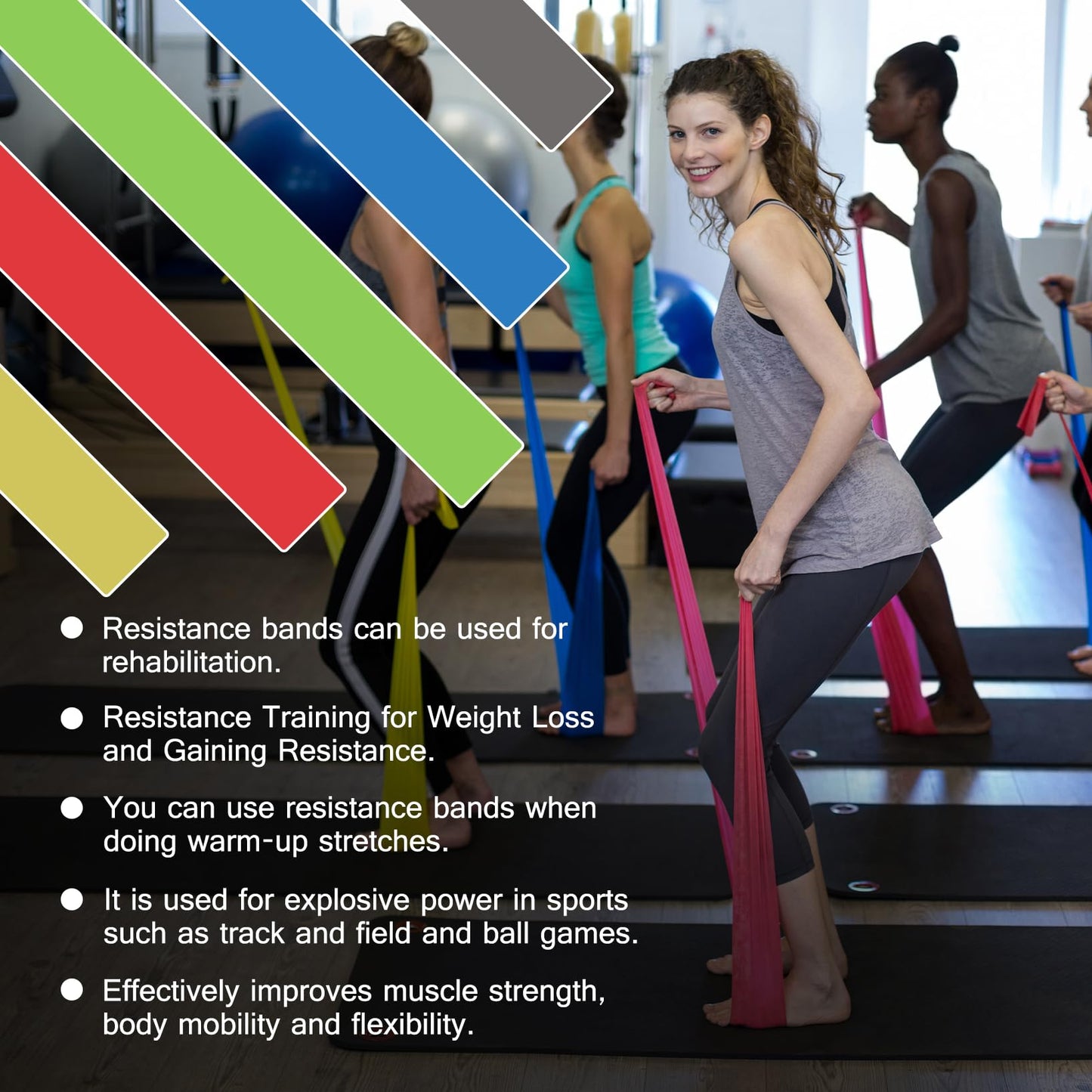 5 Pcs Professional Resistance Bands（6.9FT）. Latex-Free, Elastic Band, Work Out Bands, Stretch Bands for Working Out Women or Men, Exercise Bands Set for Physical Therapy, Yoga, Pilates