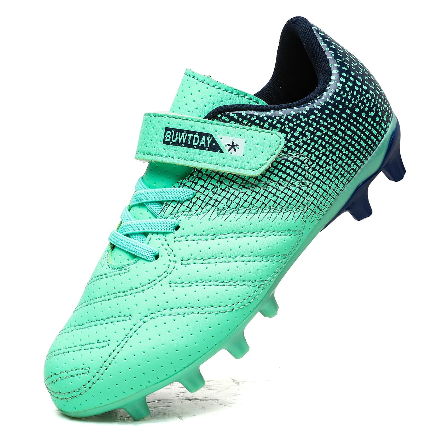 BUWTDAY Kids Soccer Cleats Boys Girls Athletic Outdoor Firm Ground Youth Football Shoes(Little Kid/Big Kid) Green