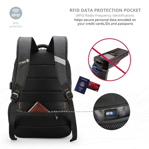 Swissdigital Design Travel Laptop Backpack, College Laptops Backpack with USB Charging Port for Men and Women Fits 16 Inch Notebook, Black | ANDWIL