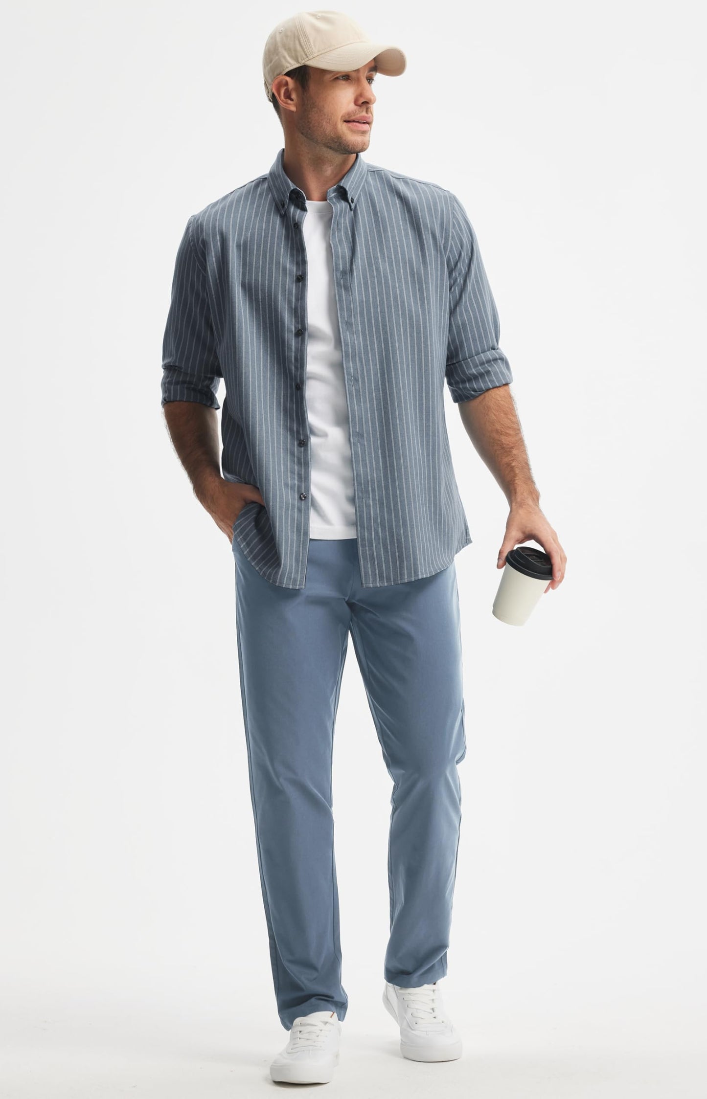 Libin Men's Golf Pants 30" Comfy Business Casual Pants Quick Dry Lightweight Fashion Outfits for Men Travel Vocation Dress Work, Ice Blue, 32W x 30L