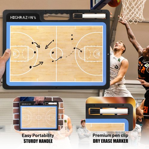 HIGHRAZON Dry Erase Basketball Clipboard for Coach, Premium Tactical Basketball Coaching Board, Double Sides Full & Half Court Dry Erase Board with Marker