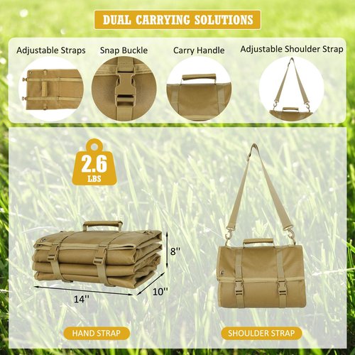 Shooting Mats Prone Padded with Side Flaps–1000D Nylon Waterproof Tactical Shooting Mat with Thick Padding, Extra Large Foldable Roll Up Non-Slip with Bipod Holder&Gear Pockets for Long Range Hunting