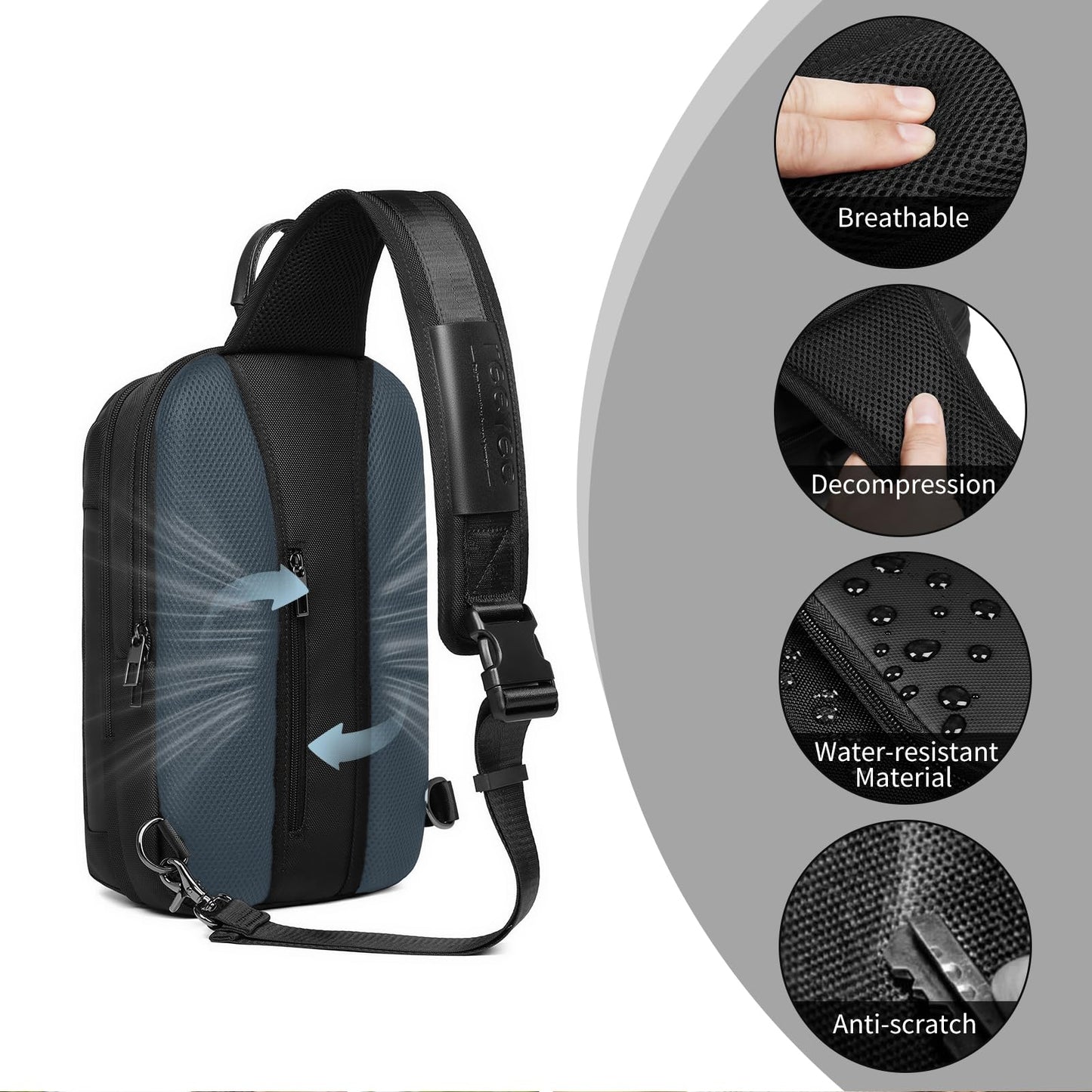 UMydeal Sling Bag for Men, Anti Theft Sling Backpack, Mens Crossbody Bag, Shoulder Chest Bag for Travel, Casual (Blue, Small)