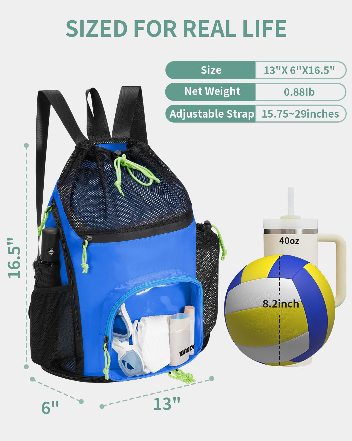 WANDF Swim Bag with Wet Pockets, Mesh Beach Backpack for Pool and Gym