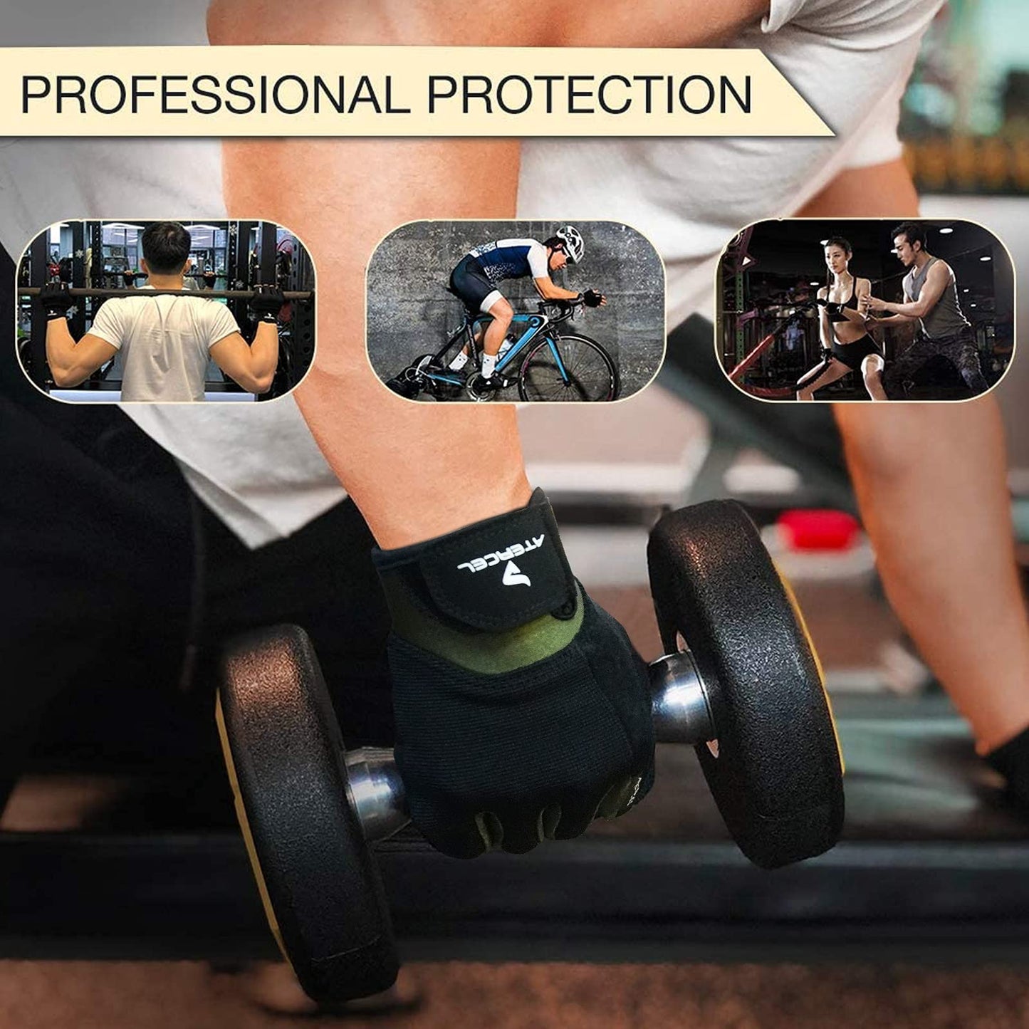 ATERCEL Workout Gloves for Men and Women, Exercise Gloves for Weight Lifting, Cycling, Gym, Training, Breathable and Snug fit (Green, Medium)