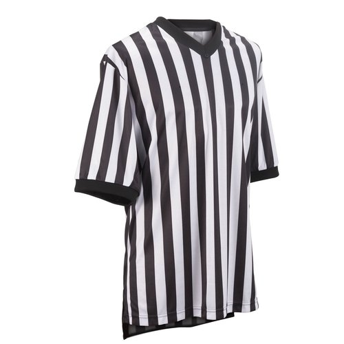 Adams USA Smitty Performance Interlocking Elite Standard V-Neck Referee Shirt (Black/White, X-Large)