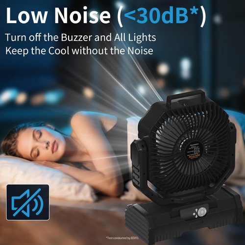 EEIFO 12 Inch Camping Fan,40000mAh Portable Fan with LED Lantern Light,Cool white & Warm White Dimmable Fans, Oscillating Fan with 360° Rotation Hanging Hook for Tents, Cordless USB Desk Fan(Black)