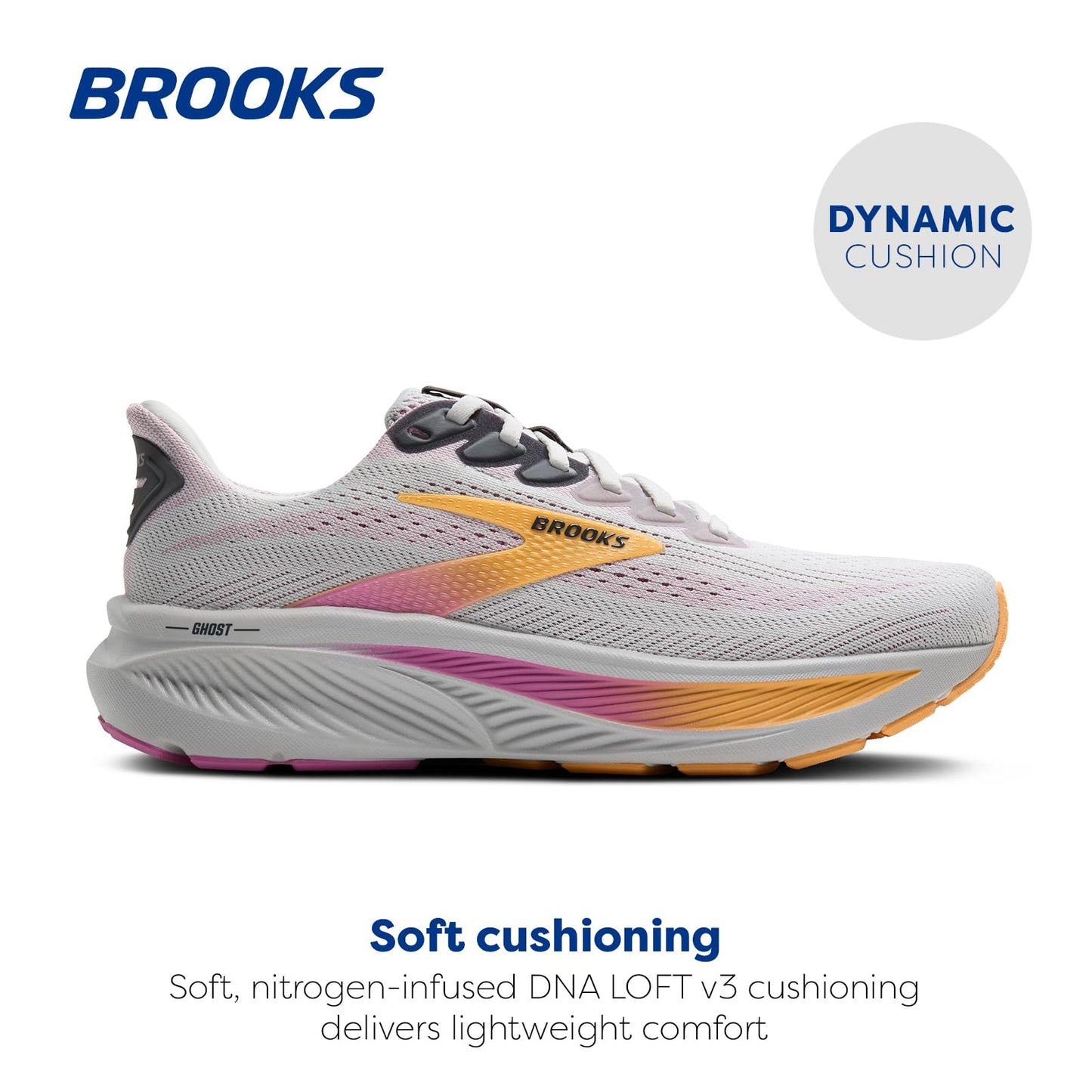 Brooks Women’s Ghost 17 Neutral Running Shoe - Oyster/Apricot/Pink - 5.5 Wide