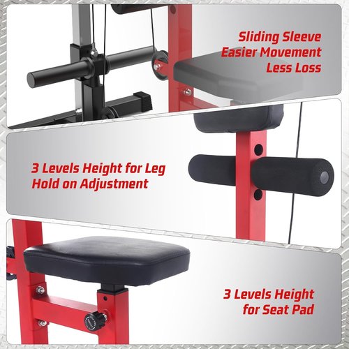 LAT Pulldown Machines - Floor Standing Cable Workout Machine 400Lbs Weight Capacity, Dual Pulley System, 20 Height Adjustments, Cable Machine Home Gym for Full Body Workout(Red)