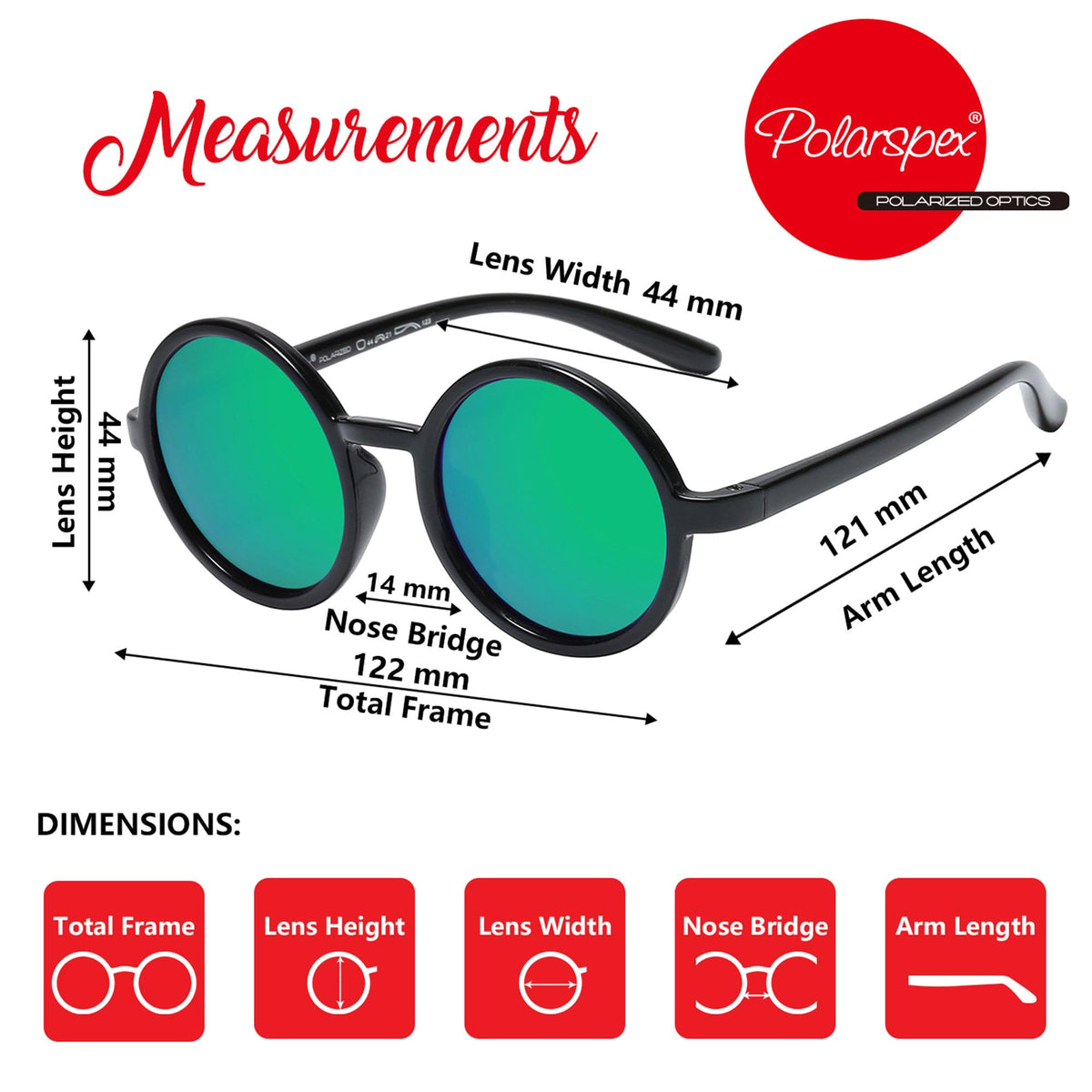 PolarSpex Elastic Retro Circle Round Kids Polarized Sunglasses - BPA FREE