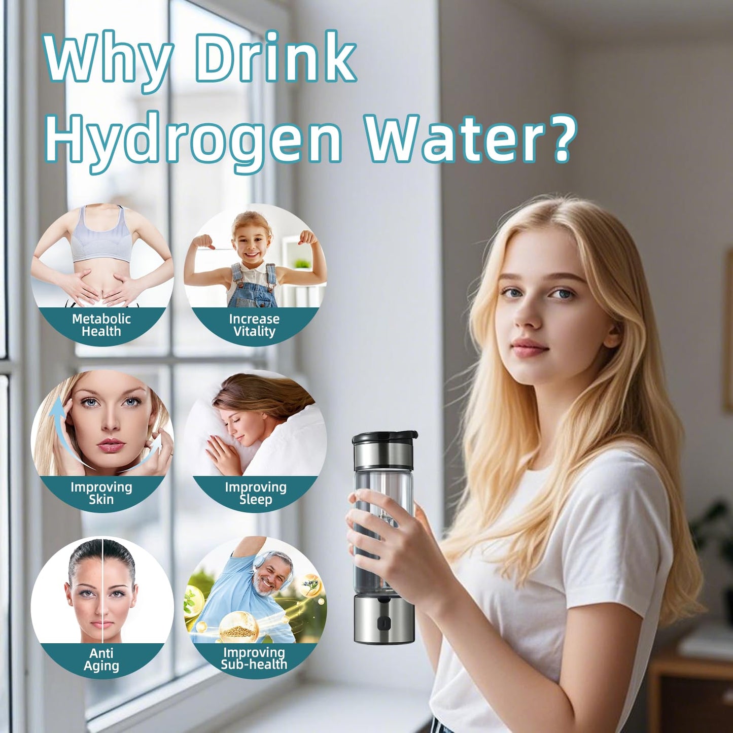 Hydrogen Water Bottle Generator, Hydrogenated Water Bottle with SPE PEM Tech, Portable Hydrogen Water Machine, Hydrogen Bottle, Ionized Hydrogen Water