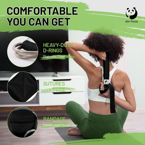 Slim Panda Yoga Strap with Adjustable D-Ring Buckle, Cotton Yoga Belt for Fitness, Pilates, Physical Therapy, Improve Flexibility (10+ Colors, 6 Feet/8 Feet)