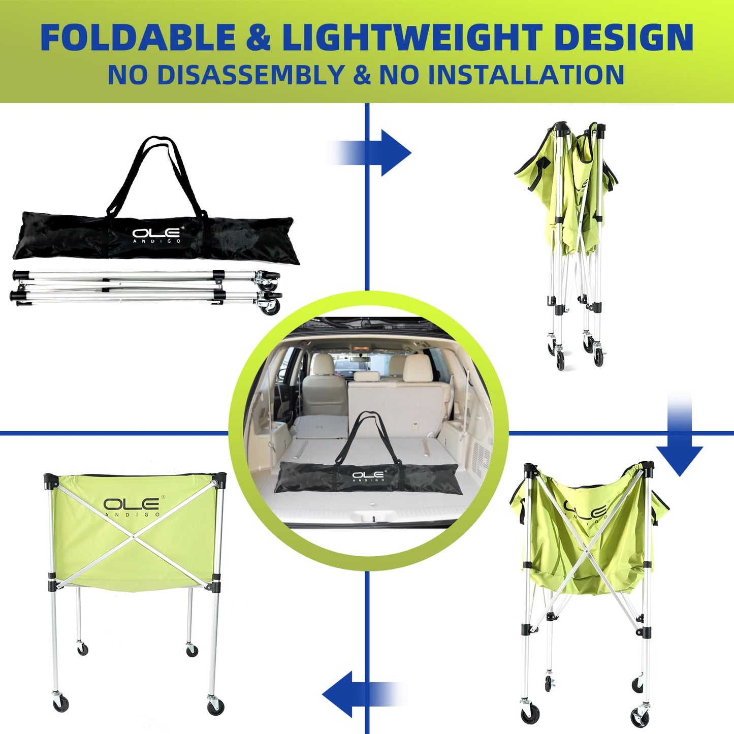 OLE ANDIGO Ball Cart,Volleyball Ball Cart with Wheels 26 Balls Portable Ball Cart,Ball Storage,Collapsible Sports Ball Equipment Cart for Volleyball, Rugby,Soccer【 Indoor Outdoor】