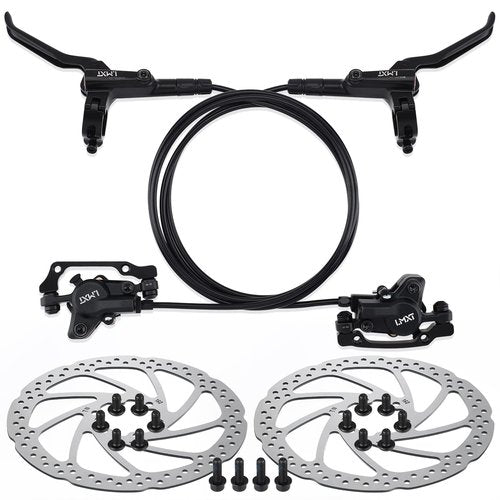 TOBWOLF 1 Pair MTB Disc Brake Set, Hydraulic Disc Brake Kit with 160mm Rotors, Left Front 81cm & Right Rear 147cm, Aluminum Oil Pressure Calipers Levers for Mountain Bike E-Bike Fat Bike Road Bike