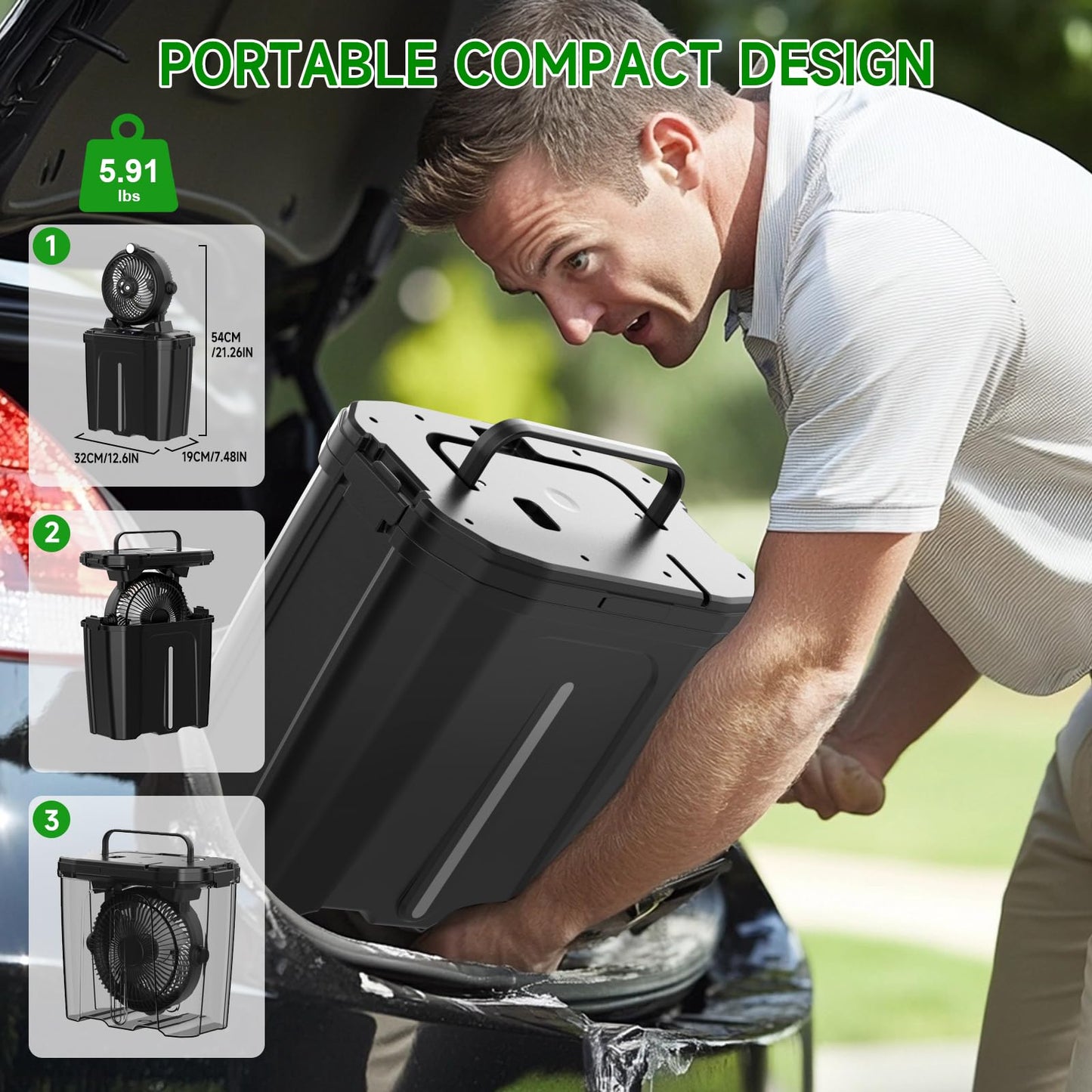 11L Bucket Portable Misting Fan with LED Light, 20000mAh (6.5/12h Working Rechargeable Camping Fan, 3 Strong Winds, 3 Large Spray Outlets,Cooling Mist Fans for Fishing/Travel/Garden Party/Tent