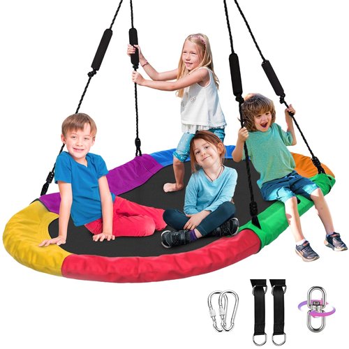 Tree Swing – 60 Inch Oval Saucer Swing for Kids and Adults Outdoor – Backyard Tree Swings with 700Lb Weight Capacity, 900D Oxford Waterproof Fabric Hanging Straps (Multicolor)