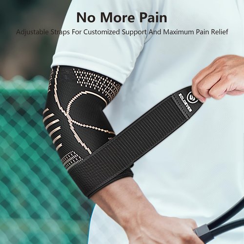 Copper Elbow Brace for Tendonitis and Tennis Elbow, 3D Knit Elbow Compression Sleeve with Adjustable Strap for Arthritis, Golfers, Bursitis, Elbow Pain Relief, Weightlifting, Fit for Men & Women (Black, Large)