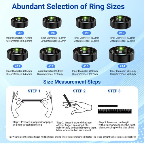 RICHCLLCTR Health Rings for Women Men, Fitness Tracker with Heart Rate,Blood Oxygen, Blood Pressure, Sleep/Step Tracker, IP68 Waterproof Smart Ring for iPhone & Android (Silver, 10#)