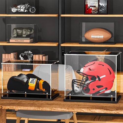 Football Helmet Display case Full Size,Self-Assembly Acrylic Helmet Display Case with Black Protection Holder Base,UV Protection Clear Sports Memorabilia Showcase for Basketball Sneakers