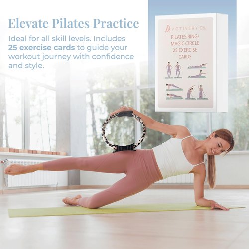 Activery Co. 12” Pilates Fitness Ring for Women – Non-Slip Magic Circle with Dual-Sided TPR Handles, Neoprene-Wrapped, Compact & Travel-Friendly Tool with Exercise Guide - Leopard Print