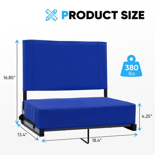 Stadium Seats with Back Support - Padded Portable Bleacher Seat with Handle Shoulder Strap - Wide Bleacher Chair with Back and Cushion for Sports & Outdoor Events