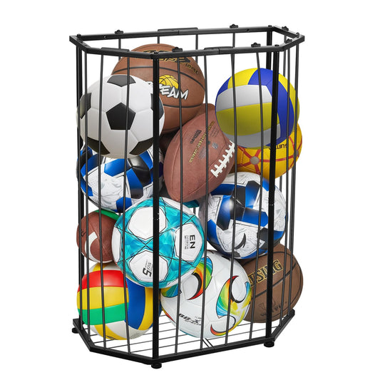 Garage Ball Storage Holder,Elastic Cord Design Can Floor-Standing & Wall-Mounted Use ,Used For Basketball,Footbal,Volleyball,Rugby ,Home or outdoors Sports Equipment Storage Ball Rack。(Black) (Black)