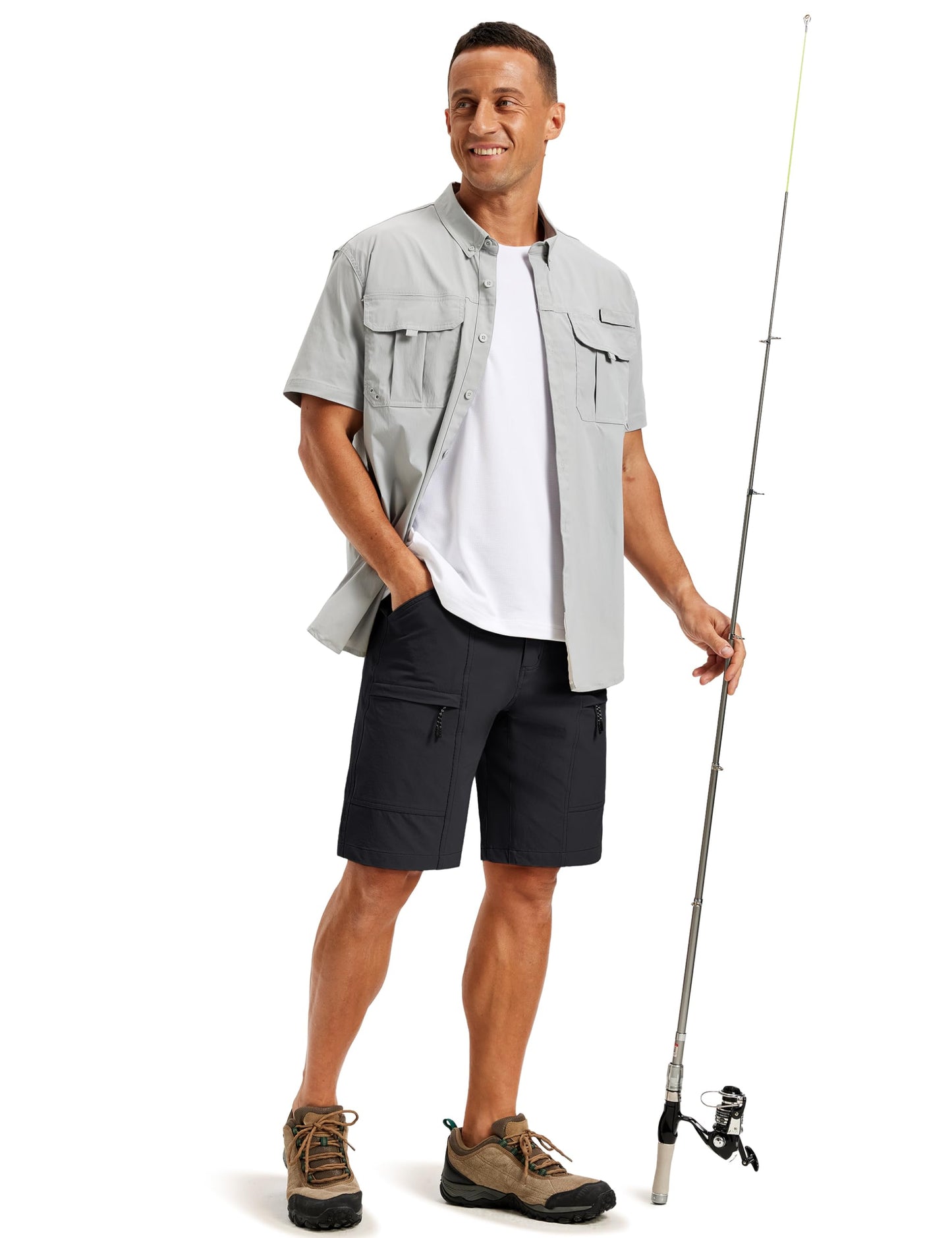 TACVASEN Men's Hiking Cargo Shorts Quick Dry Lightweight Shorts with Zipper Pockets for Casual Golf Travel Work Black 38